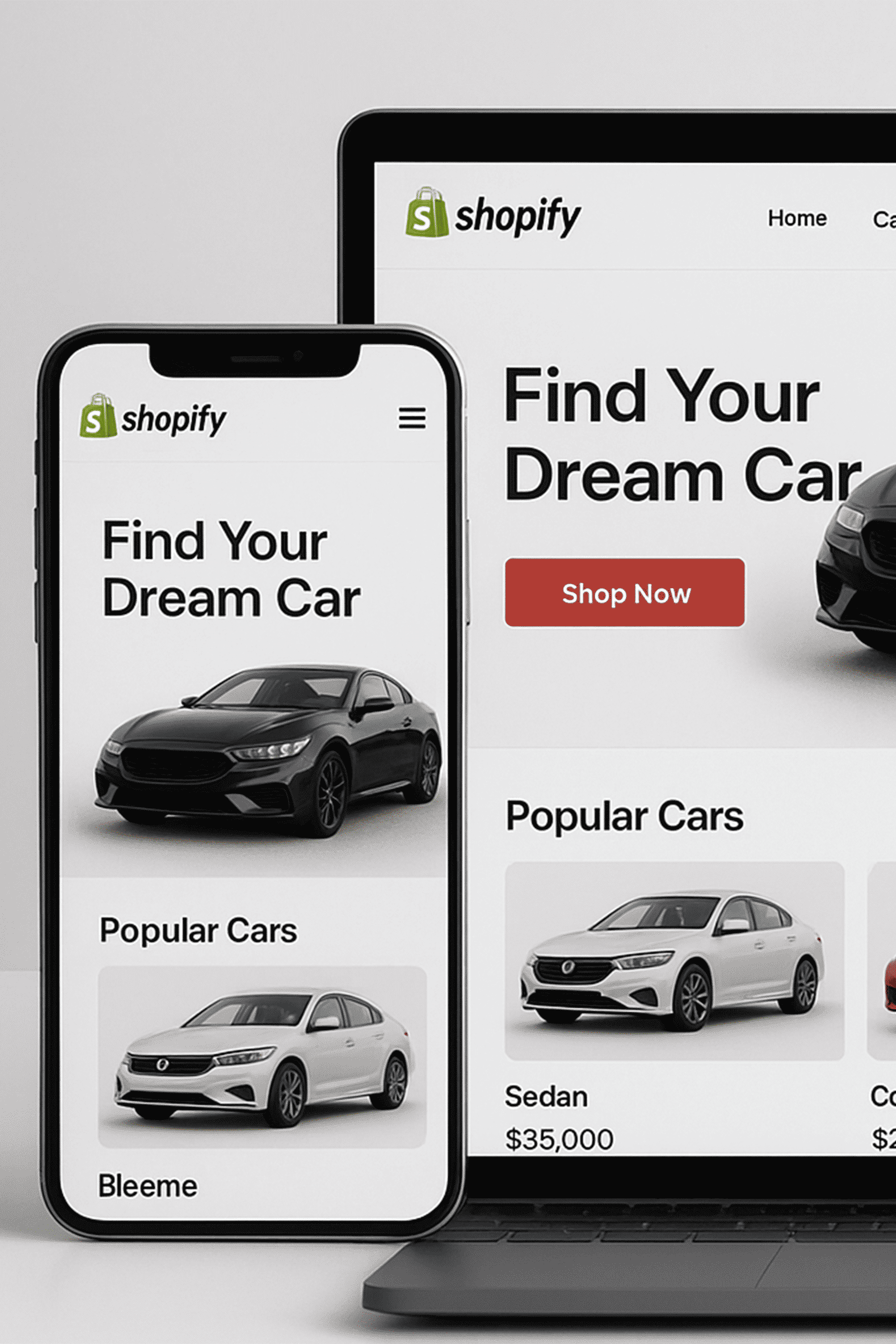 image of a car Shopify website mockup, designed for an engaging online shopping experience.